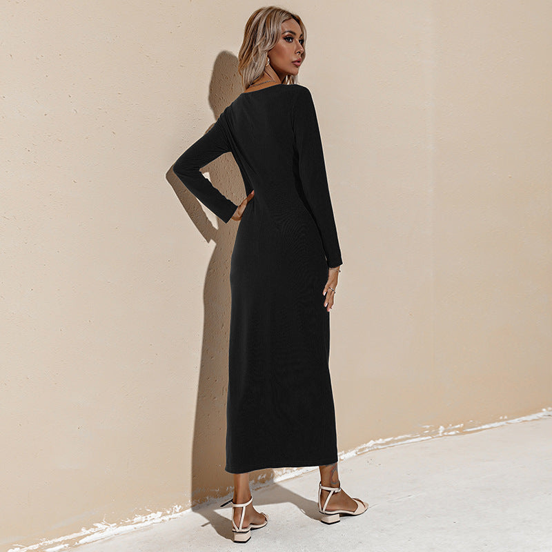 Alexina Long Sleeve Ribbed Knit Maxi Dress - Black - FINAL SALE