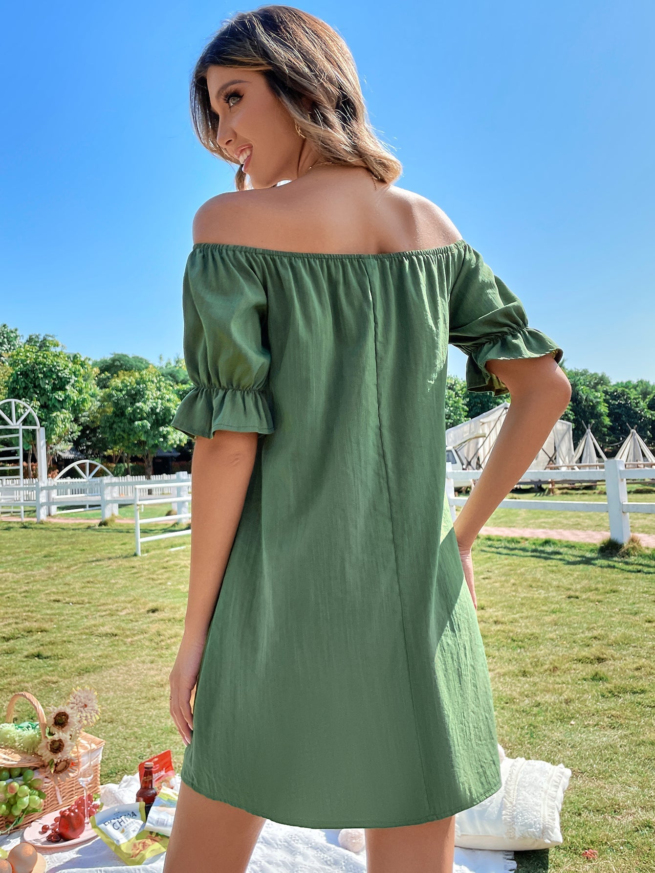 Off Shoulder Button Up Dress Sai Feel