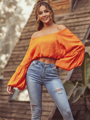 Off Shoulder Lantern Sleeve Crop Top Sai Feel