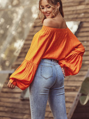 Off Shoulder Lantern Sleeve Crop Top Sai Feel