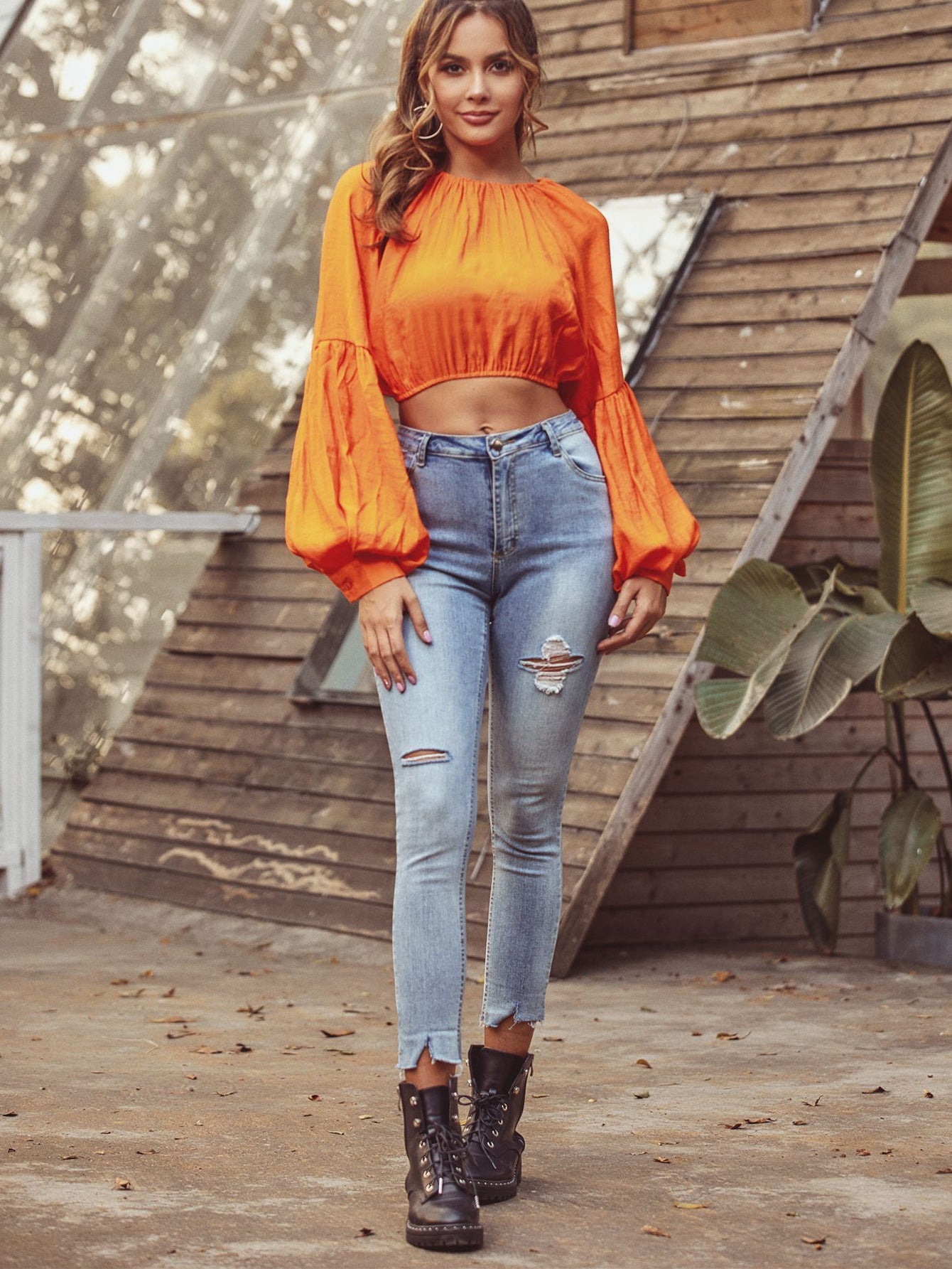 Off Shoulder Lantern Sleeve Crop Top Sai Feel