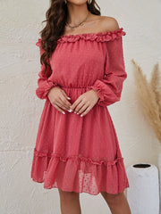 Off Shoulder Ruffle Hem Chiffon Dress Sai Feel