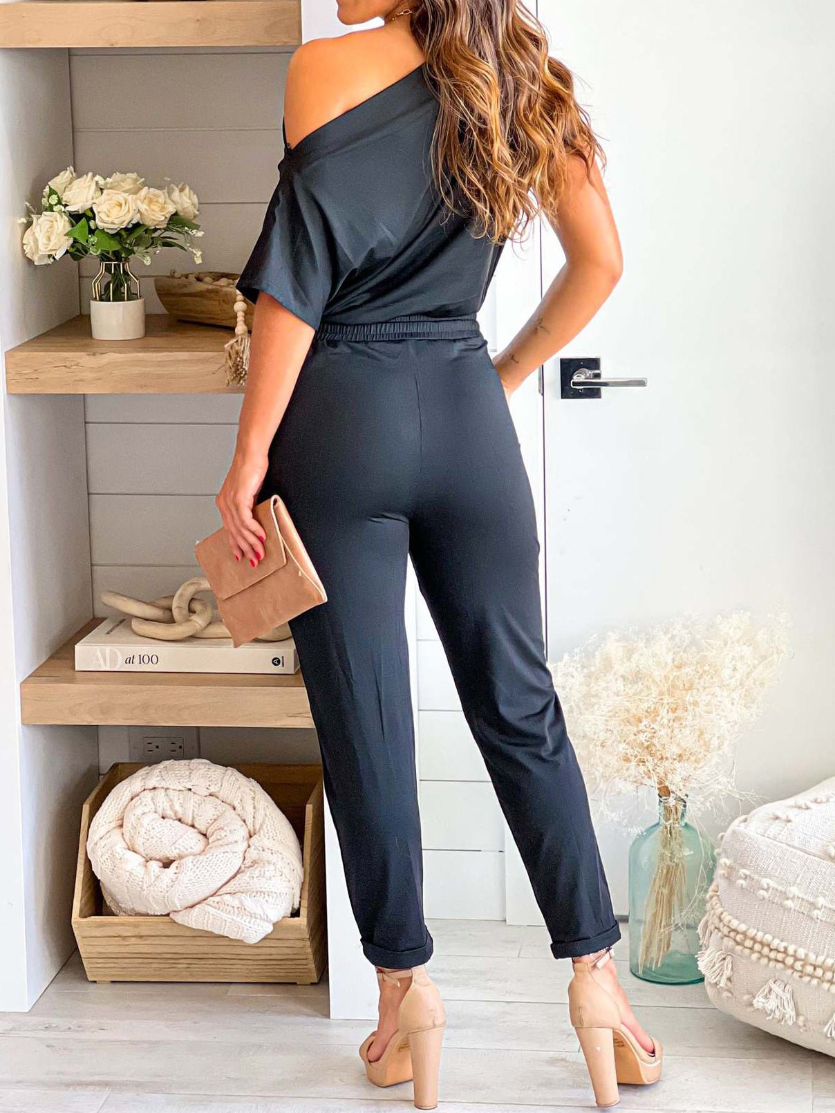 Off-Shoulder Short Sleeve Top & Pants Two-Piece Set Sai Feel