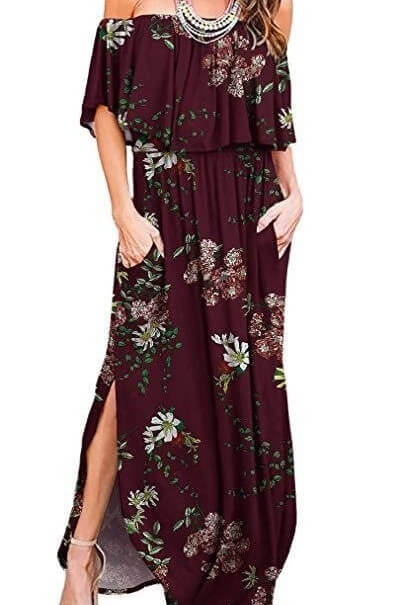 Off-Shoulder Side Split Maxi Dress Sai Feel