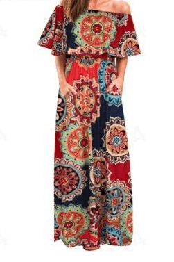 Off-Shoulder Side Split Maxi Dress Sai Feel