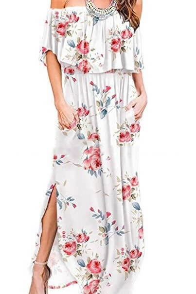 Off-Shoulder Side Split Maxi Dress Sai Feel