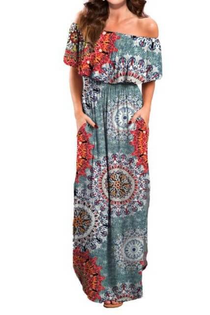 Off-Shoulder Side Split Maxi Dress Sai Feel