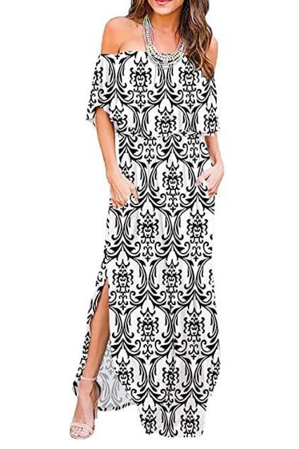 Off-Shoulder Side Split Maxi Dress Sai Feel