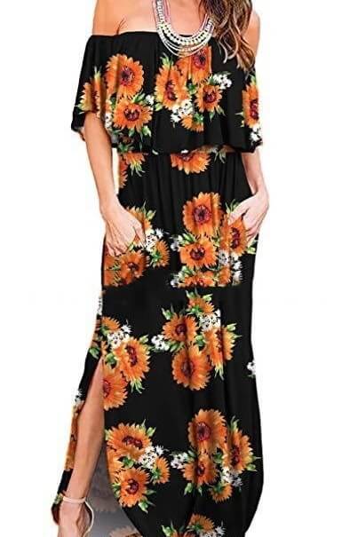 Off-Shoulder Side Split Maxi Dress Sai Feel