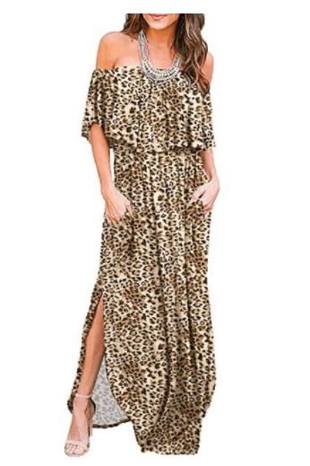 Off-Shoulder Side Split Maxi Dress Sai Feel