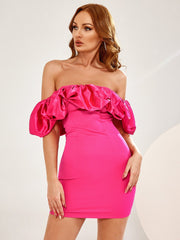 Off Shoulder Zip Back Satin Dress Sai Feel