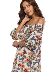 Off-shoulder Allover Floral Print Dress Sai Feel