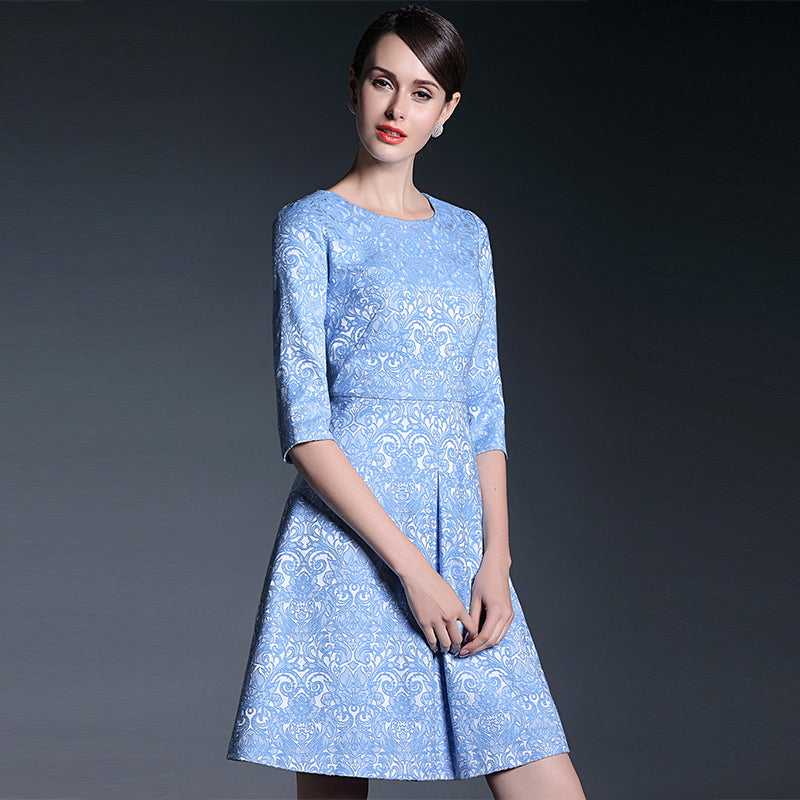 Office Blue Lace Dresses Mid-length Sai Feel