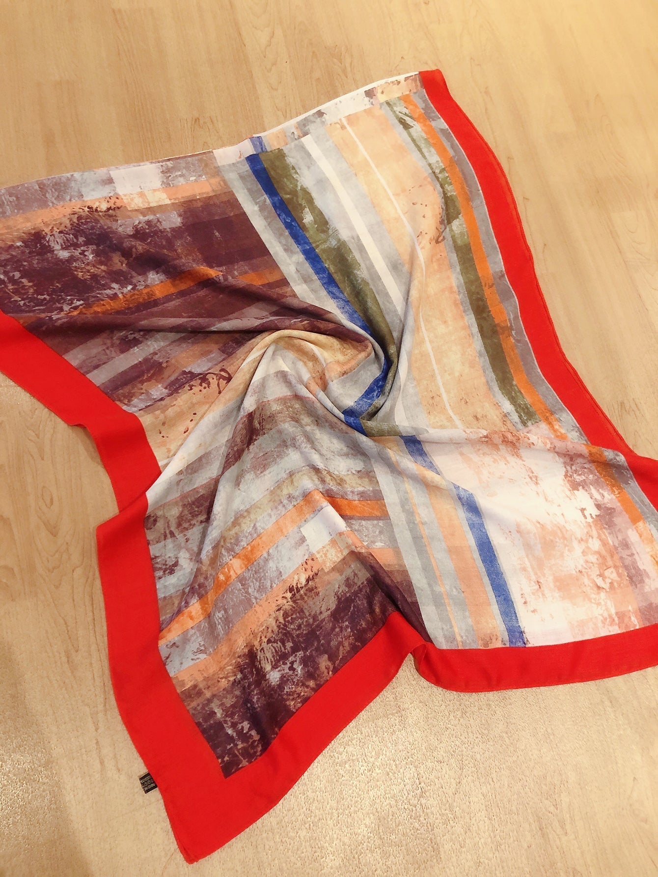 Oil painting geometric striped silky scarf Sai Feel