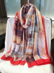 Oil painting geometric striped silky scarf Sai Feel