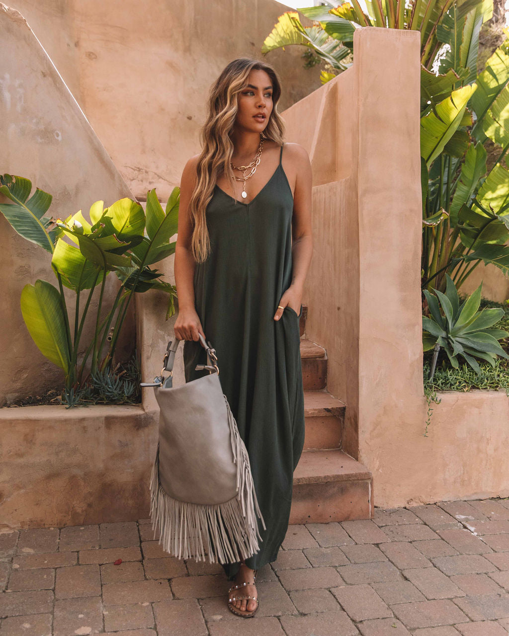 Olivian Pocketed Maxi Dress - Moss Green Sai Feel