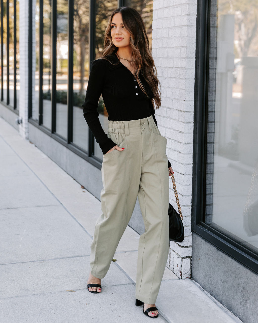 Olivier Cotton Pocketed High Rise Pants - Olive Sai Feel