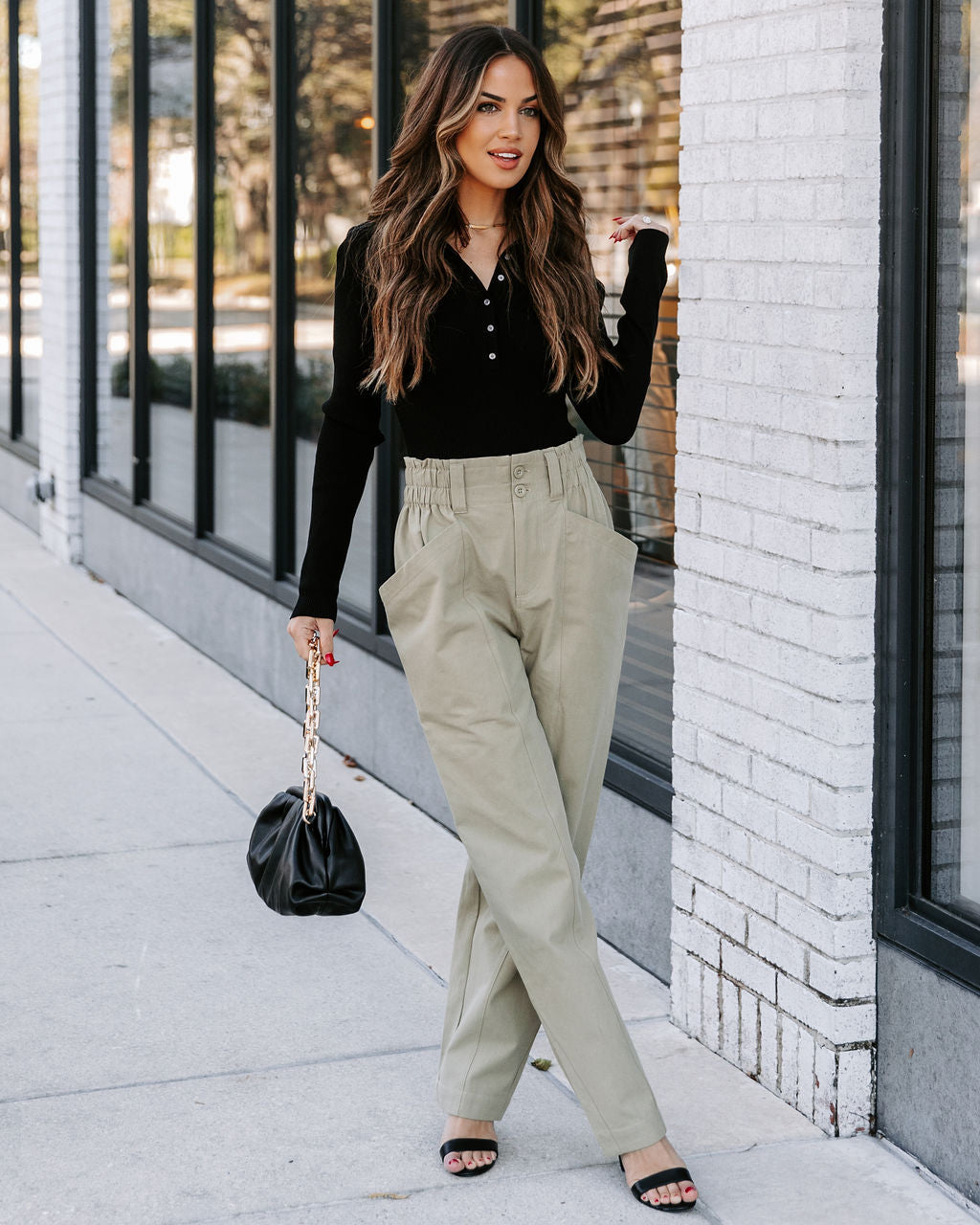 Olivier Cotton Pocketed High Rise Pants - Olive Sai Feel