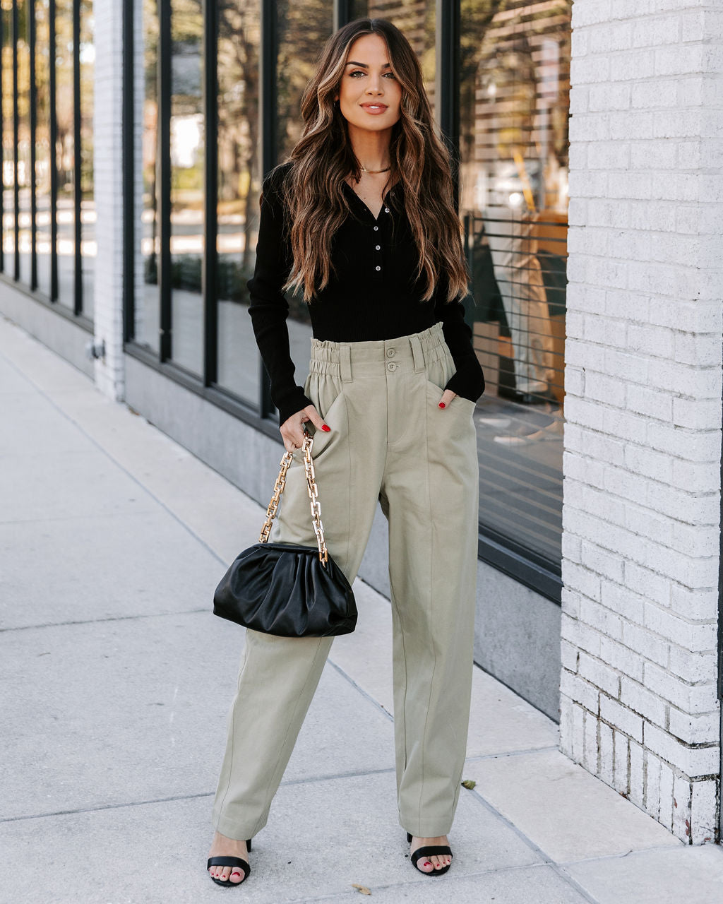 Olivier Cotton Pocketed High Rise Pants - Olive Sai Feel