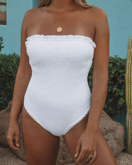 Olympia Smocked Strapless One Piece - White Sai Feel