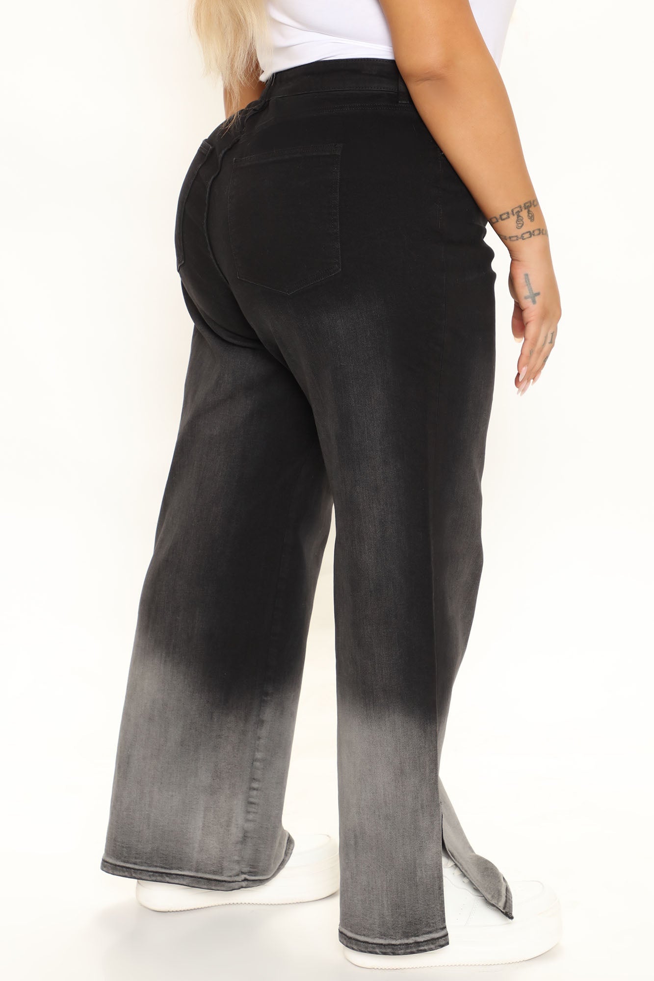 Ombre All Day Slit Hem Wide Leg Jeans - Black Sai Feel