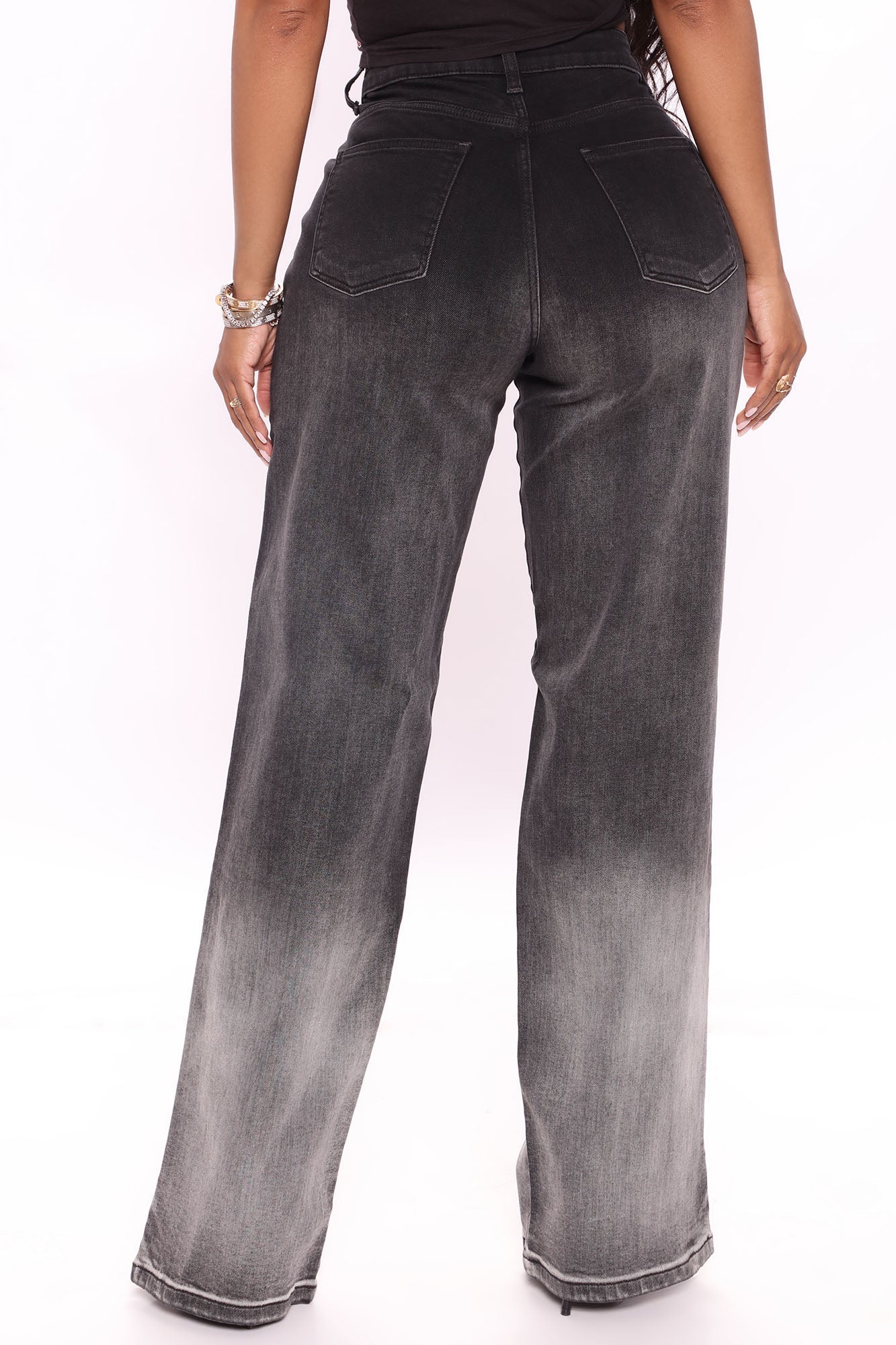 Ombre All Day Slit Hem Wide Leg Jeans - Black Sai Feel