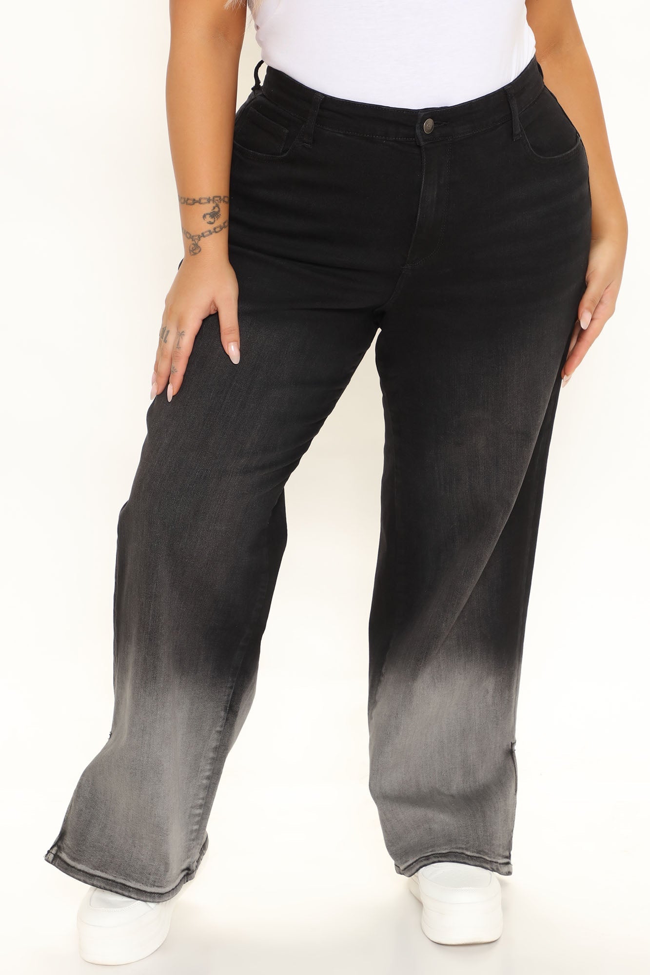 Ombre All Day Slit Hem Wide Leg Jeans - Black Sai Feel