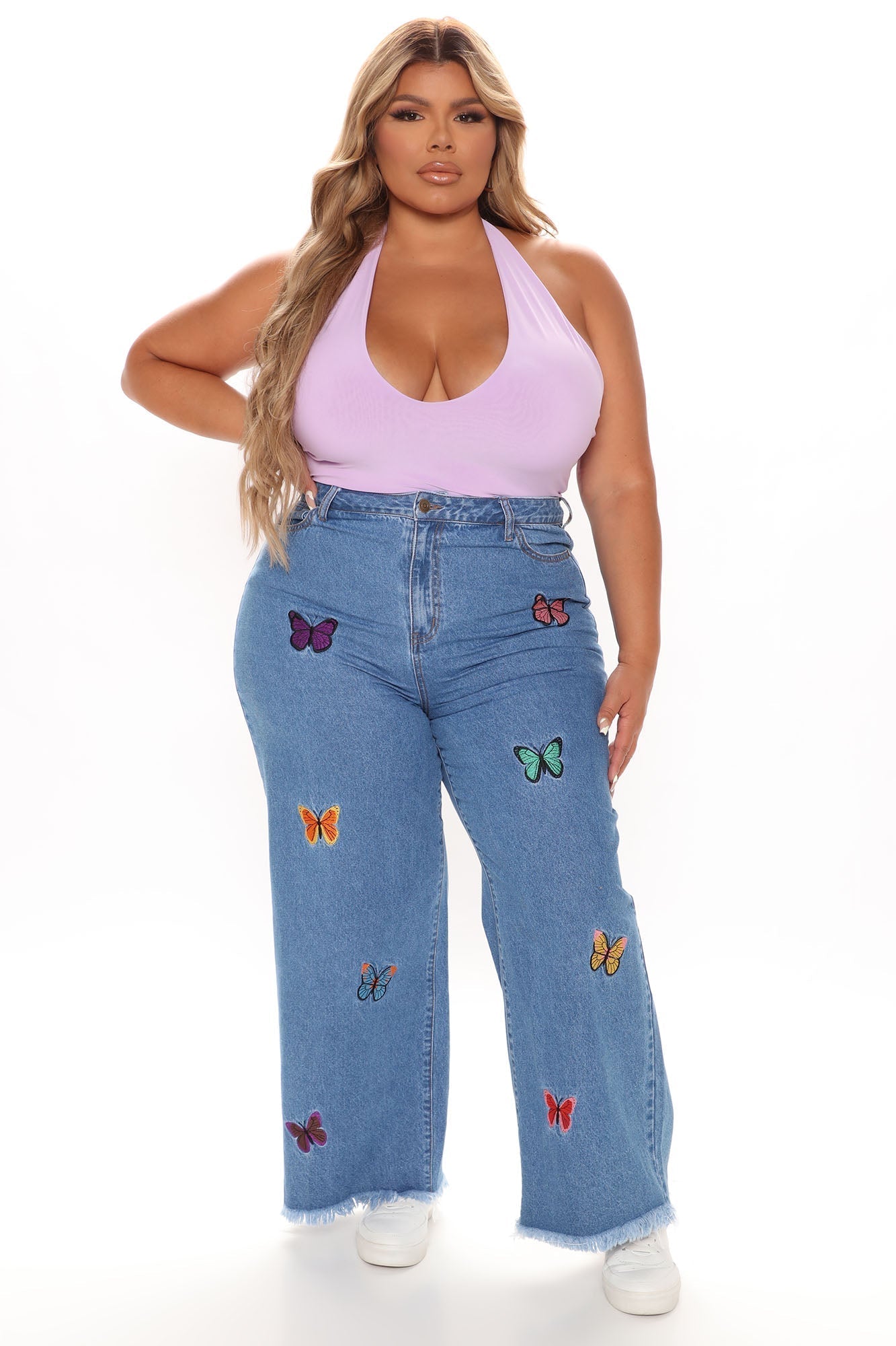 On Butterfly Wings Straight Leg Jeans - Medium Blue Wash Sai Feel