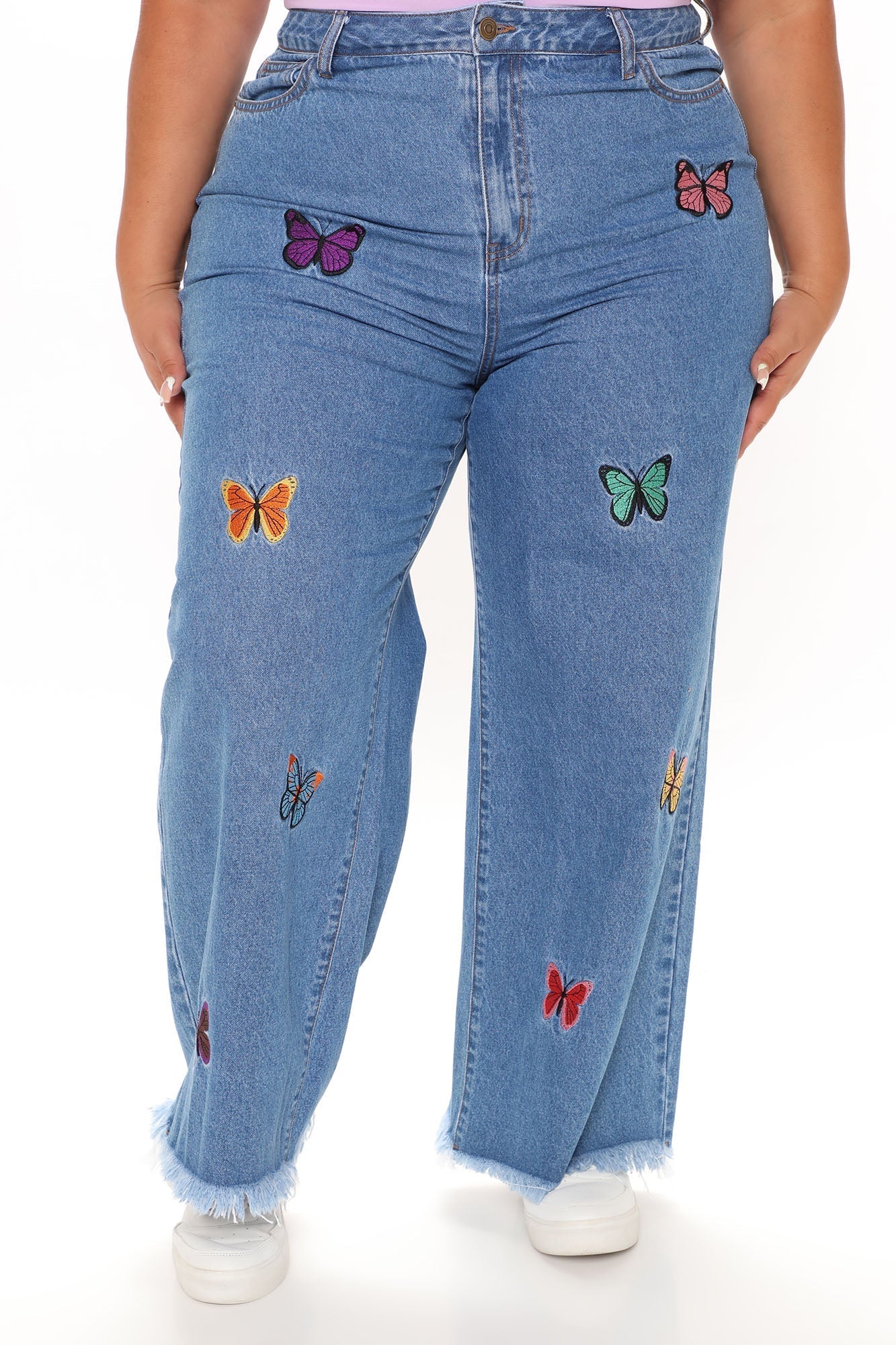 On Butterfly Wings Straight Leg Jeans - Medium Blue Wash Sai Feel