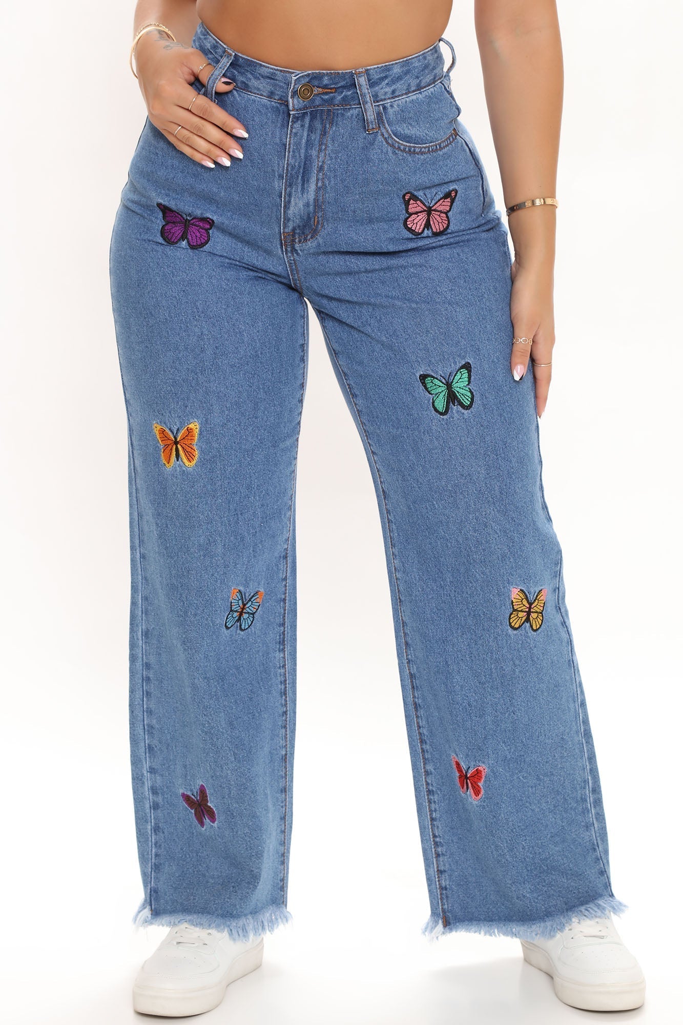 On Butterfly Wings Straight Leg Jeans - Medium Blue Wash Sai Feel