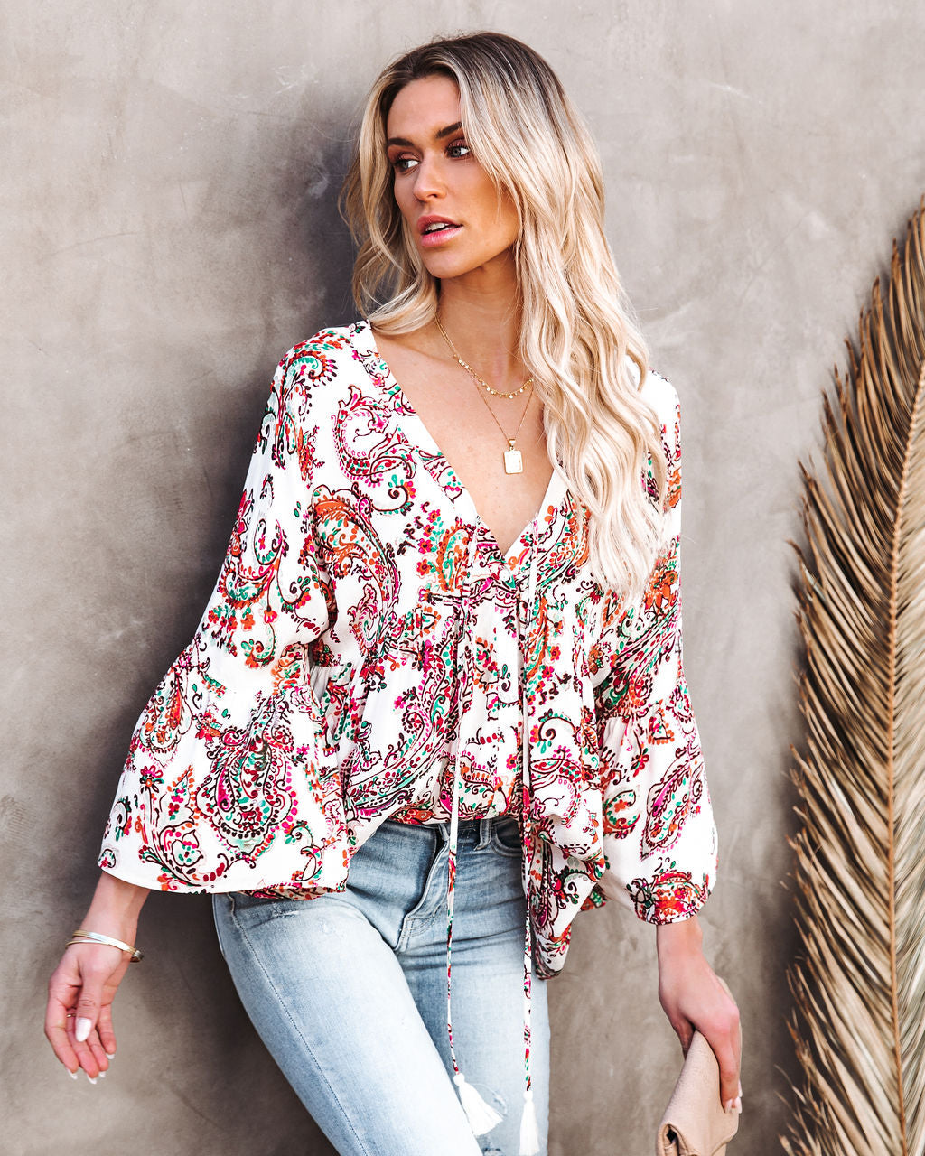 On Repeat Printed Button Down Babydoll Top Sai Feel