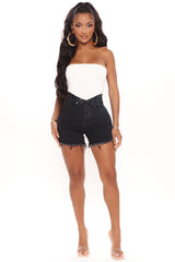 On The Low Foldover Denim Shorts - Black Sai Feel