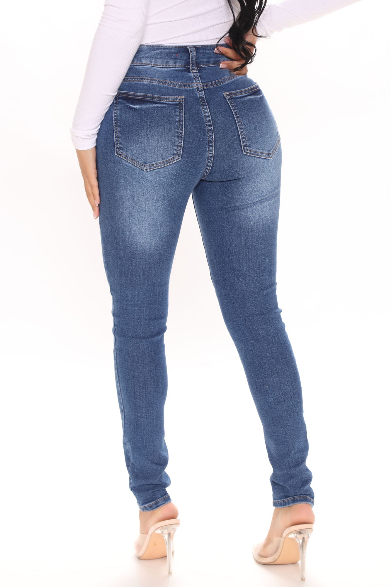 On Top Of The World Skinny Jeans - Medium Blue Wash Sai Feel