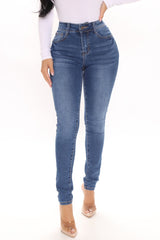 On Top Of The World Skinny Jeans - Medium Blue Wash Sai Feel