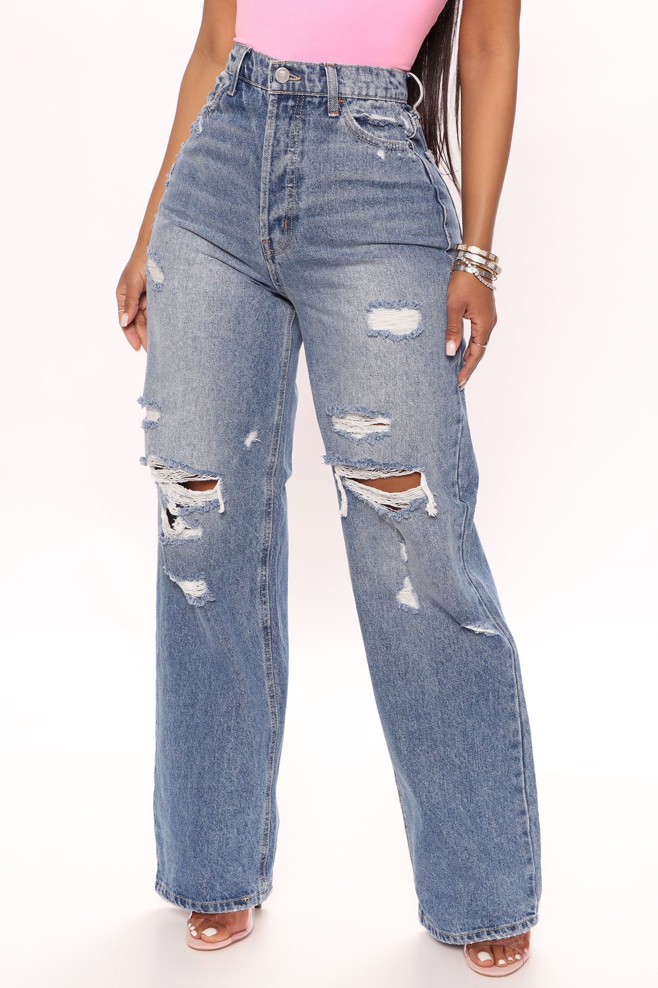 On Trend 90's Baggy Jeans - Medium Blue Wash Sai Feel