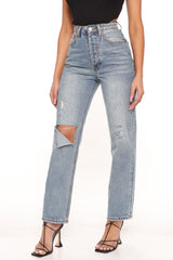 On Your Own Straight Leg Jeans - Medium Wash Sai Feel