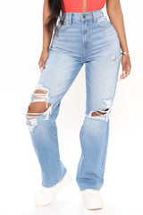 One And Only Ultra High Rise Ripped Boyfriend Jeans - Medium Blue Wash Sai Feel