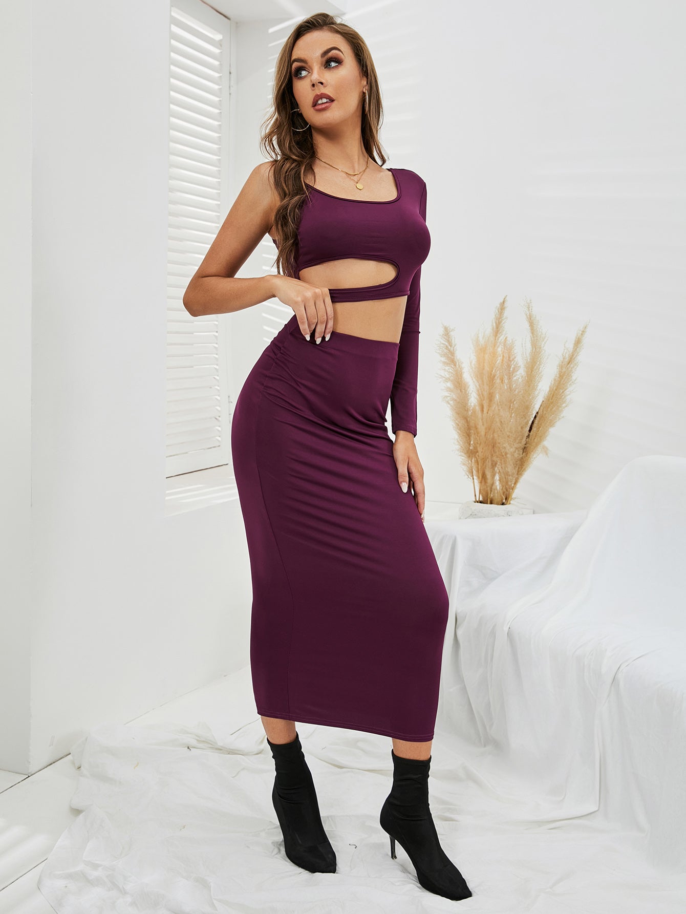 One Shoulder Cut Out Bodycon Dress Sai Feel