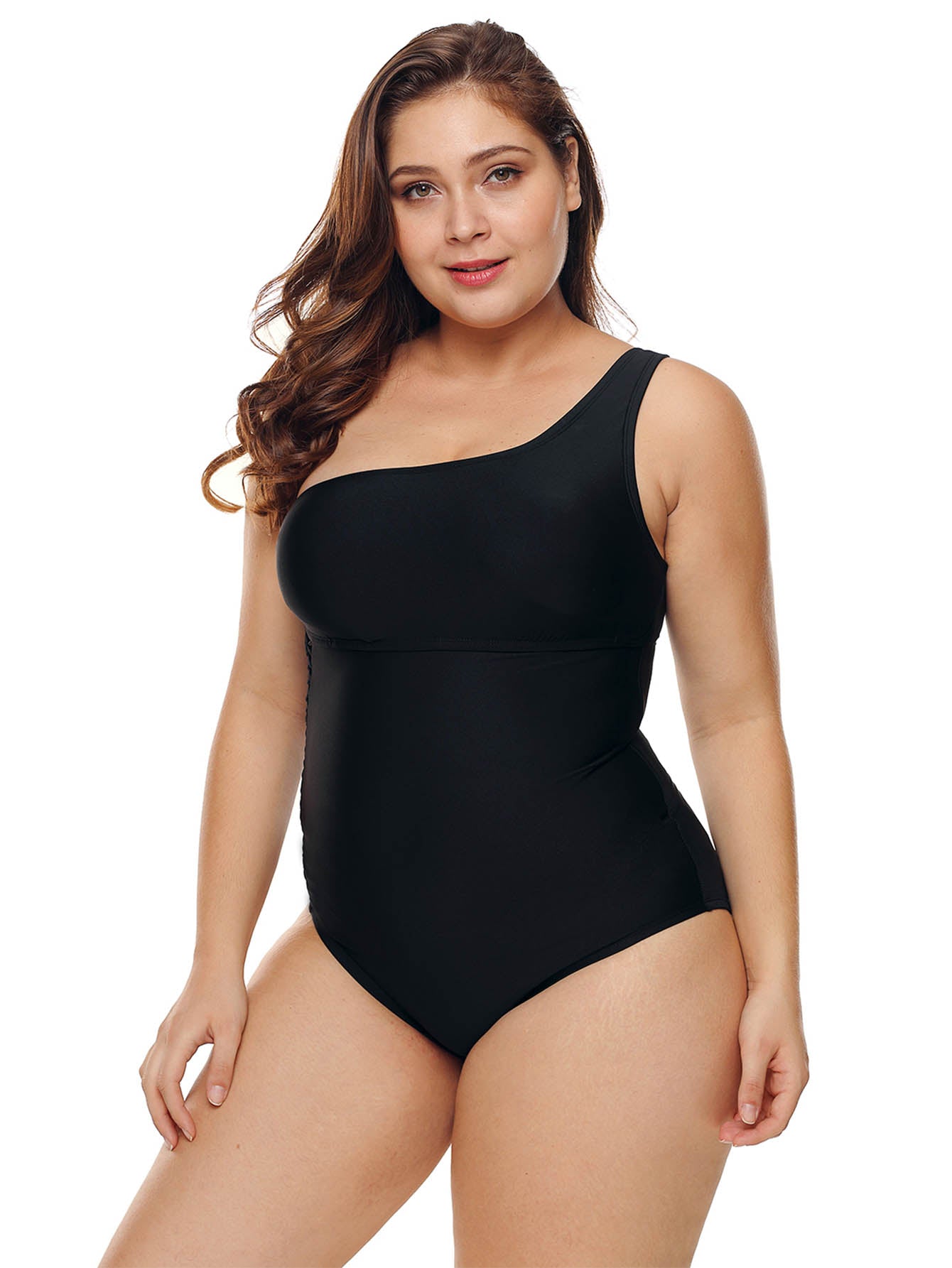 One Shoulder Grid Cutout Side Solid Color Summer Bathing Suit Swimsuit Sai Feel