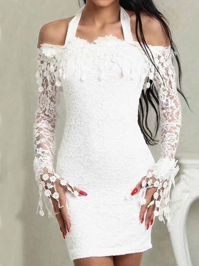 One Shoulder Lace Long Sleeve Dress Sai Feel