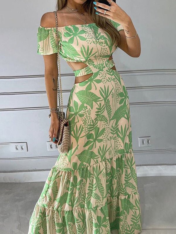 One-Shoulder Print Cutout Short Sleeve Dress Sai Feel