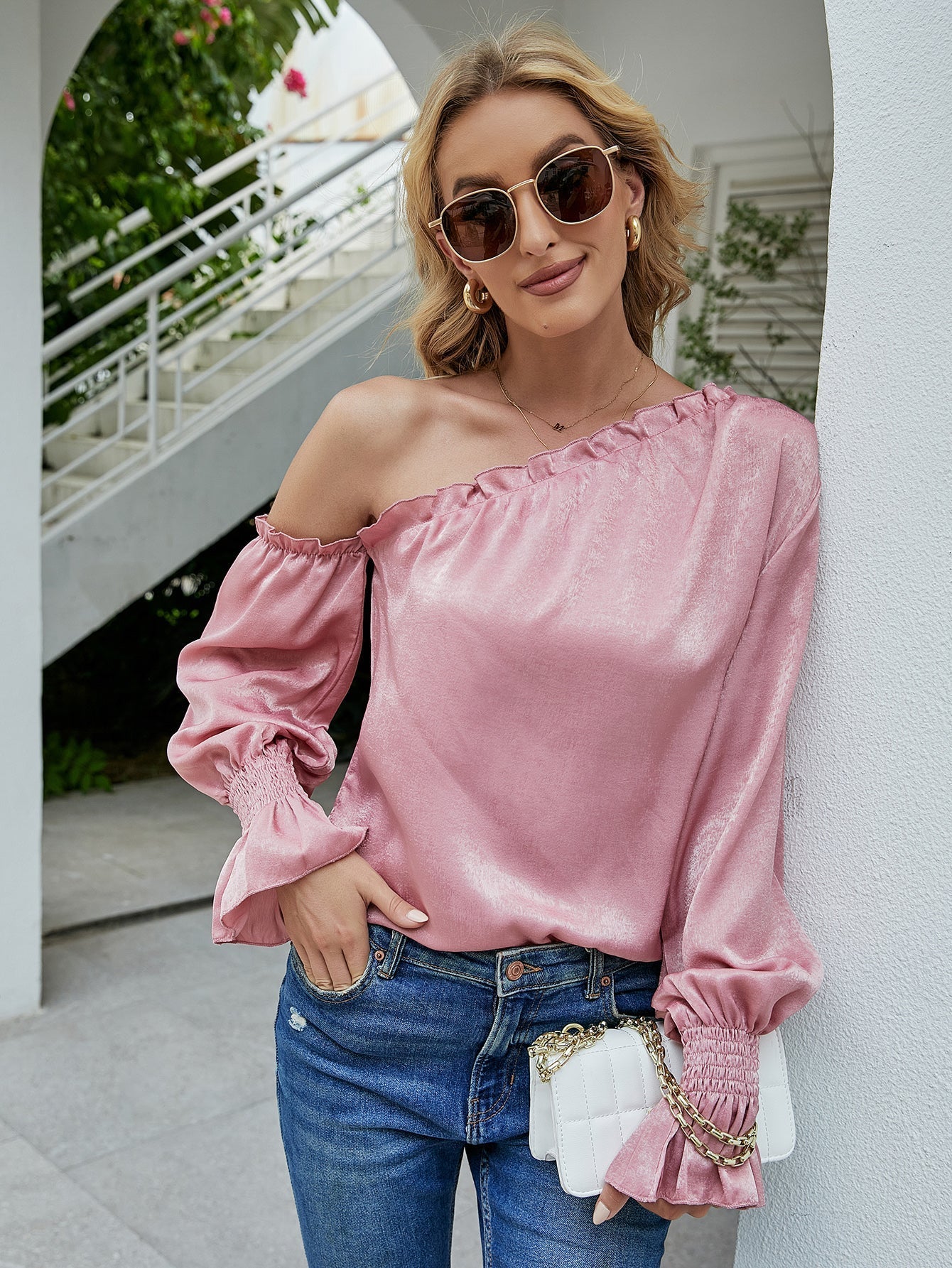 One Shoulder Puff Sleeve Blouse Sai Feel