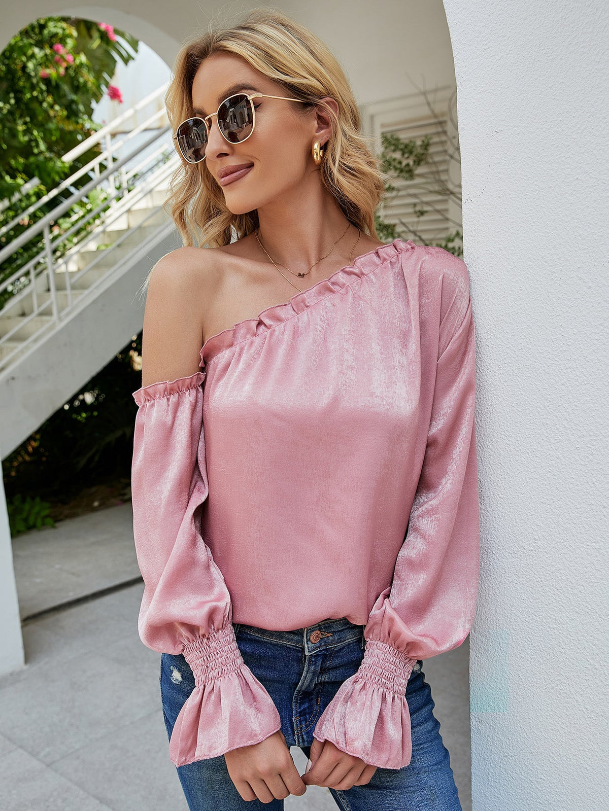 One Shoulder Puff Sleeve Blouse Sai Feel