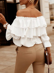 One-Shoulder Ruffle Short Sleeve Blouse Sai Feel