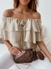 One-Shoulder Ruffle Short Sleeve Blouse Sai Feel