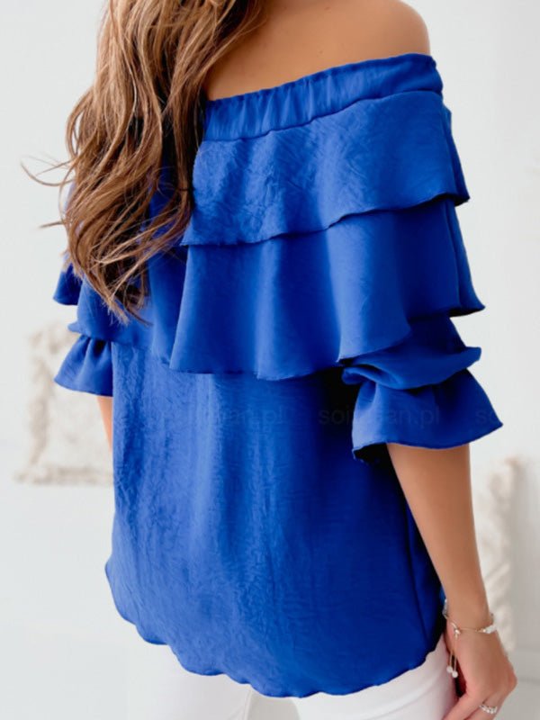 One-Shoulder Ruffle Short Sleeve Blouse Sai Feel