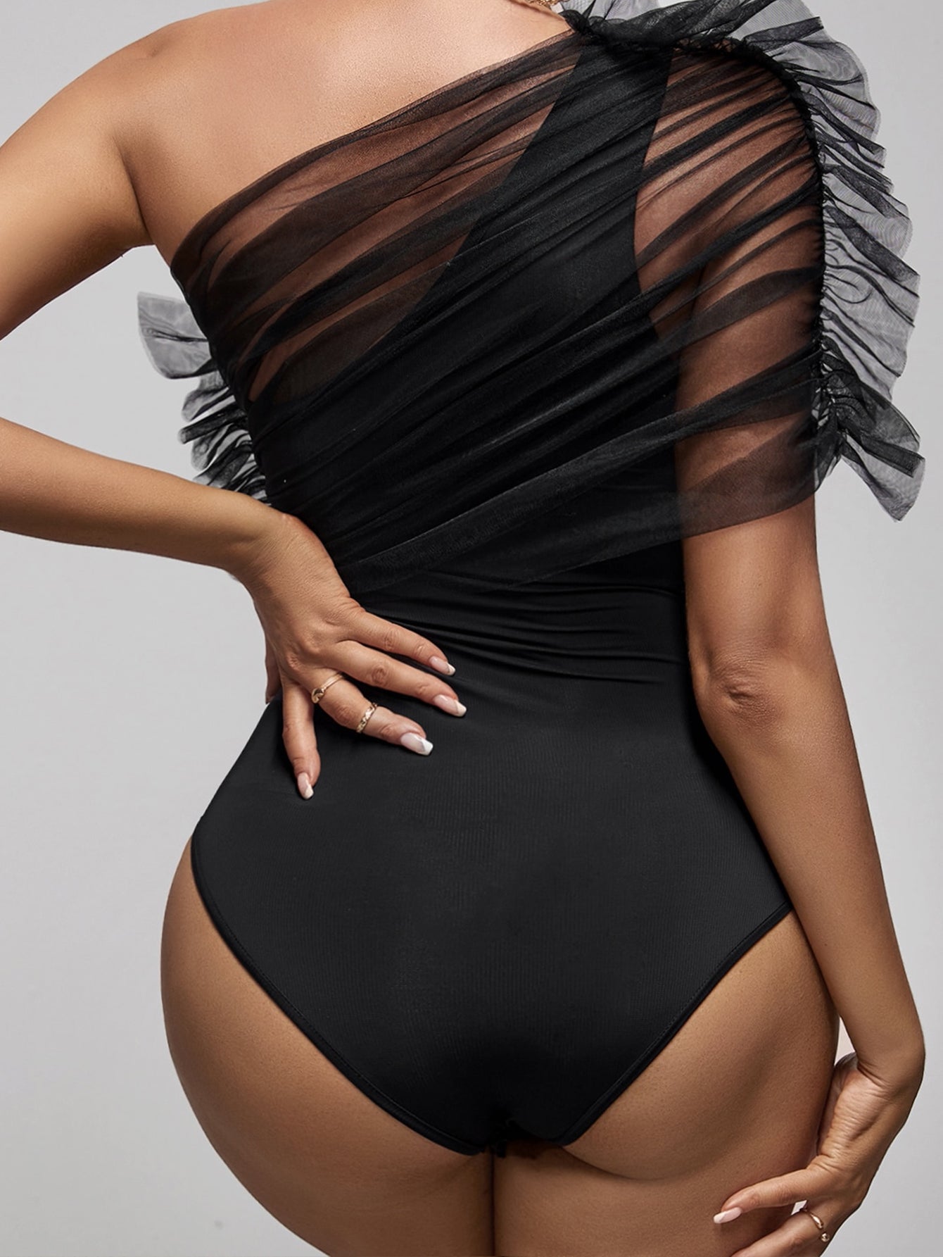 One Shoulder Sheer Detail Bodysuit Sai Feel