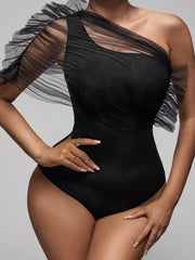 One Shoulder Sheer Detail Bodysuit Sai Feel