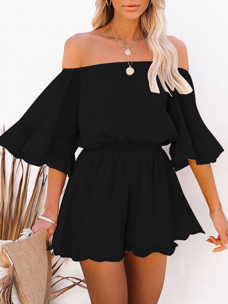 One-Shoulder Short Sleeve Solid Chiffon Jumpsuit Sai Feel