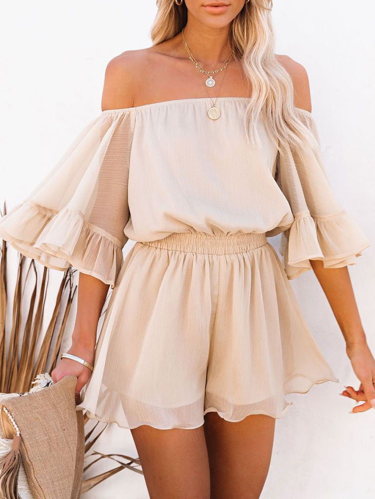 One-Shoulder Short Sleeve Solid Chiffon Jumpsuit Sai Feel